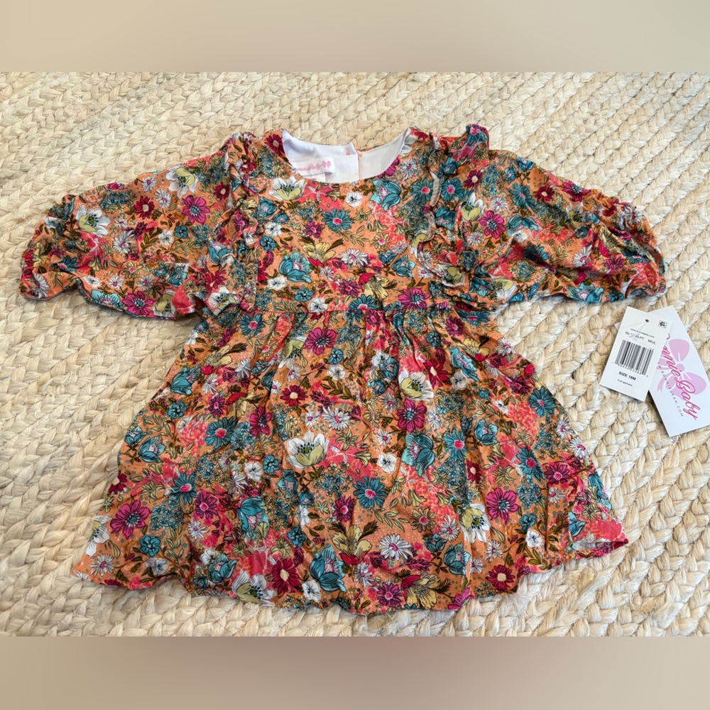 NWT 18 mo. Bonnie Baby quarter sleeve floral dress with ruffle detail
